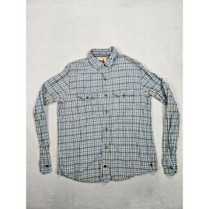 Relwen Plaid Button Down Shirt Size M Linen Cotton Blend Blue/White Mountain